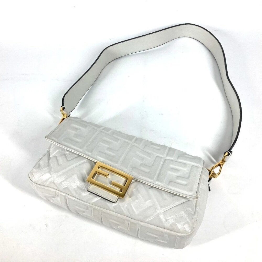 FENDI 8BR600 Zucca Mamma Baguette Shoulder 2WAY Bag Shoulder Bag Leather White - Picture 3 of 16